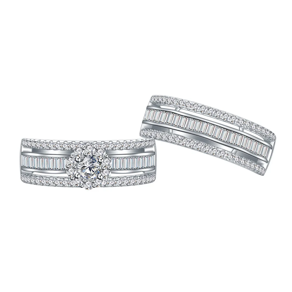 

European American Wholesale Wedding Zircon Women S925 Sterling Silver Snowflake Ring Set