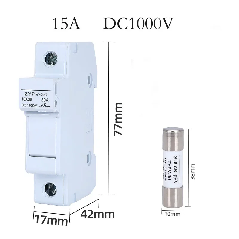 Solar Fuse Holder DC1000V PV 15A Solar Fuse 10X38mm DC Fuse for 0.8-6mm PV Cable