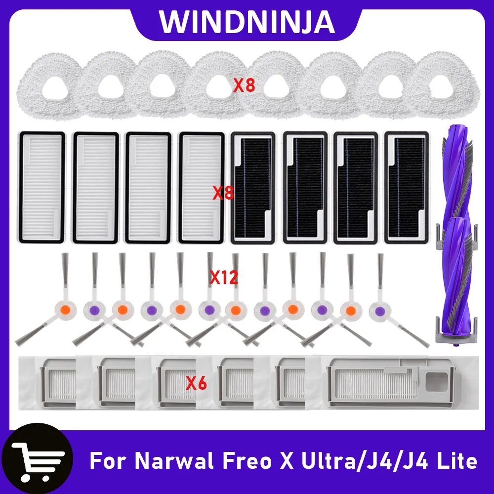 For Narwal Freo/Narwal J3 Robot Vacuum Accessories Parts Main Side Brush Brush Cover Hepa Filter Mop Cloth Pads Replacement