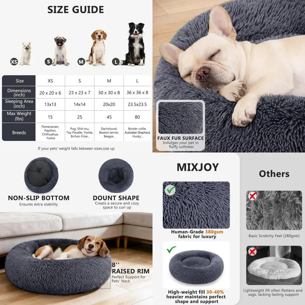 

Luxury Grey-Blue Round Orthopedic Dog Bed, 36x36, Washable Cuddler for Dogs and Cats