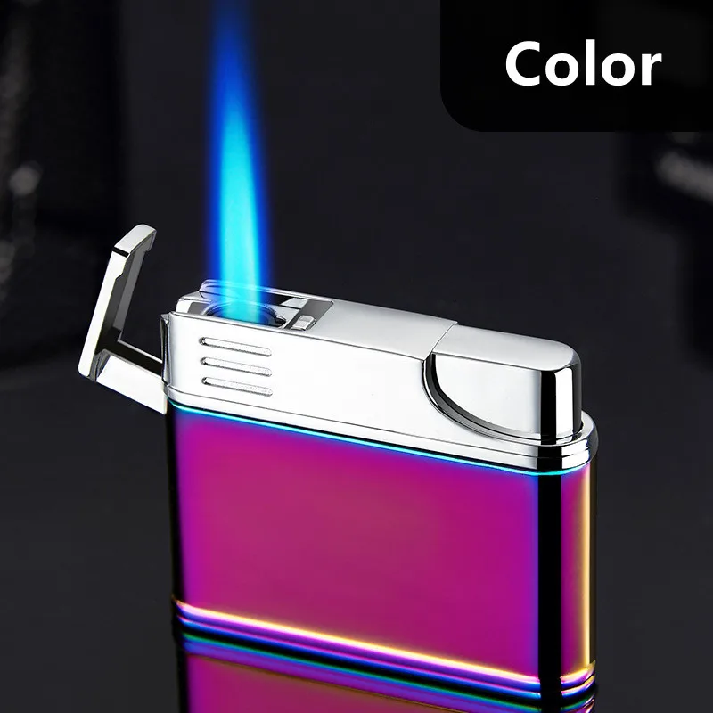 Hot Popular New Direct Blue Flame Metal Windproof Portable Portable Lighter Outdoor Barbecue Kitchen Cigar Lighter Men\'s Gifts