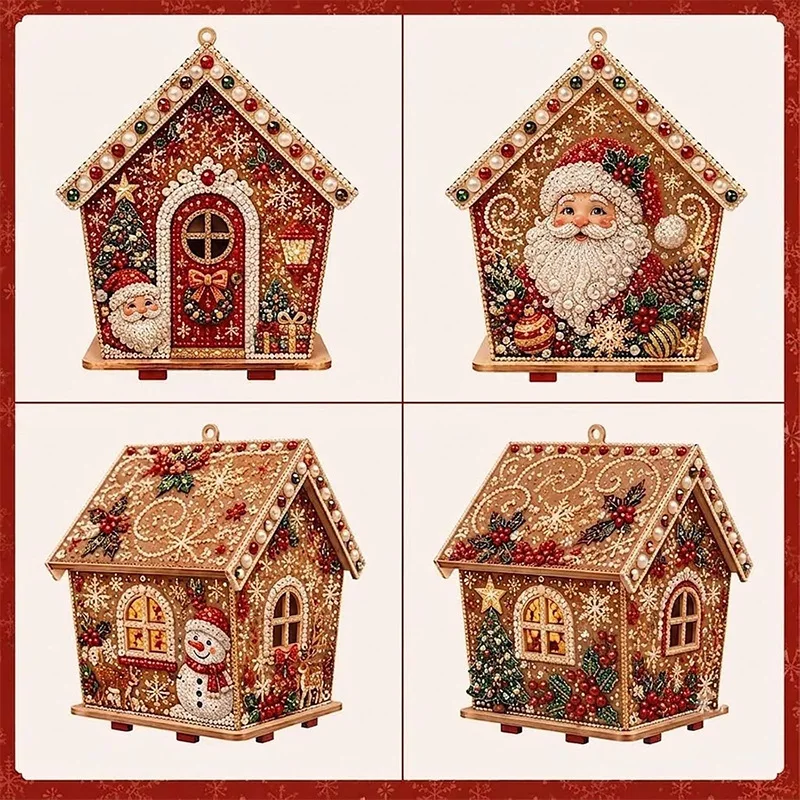 3D-Diamantmalerei Weihnachtshütte-Set, DIY-Handarbeit, Kristall-Strass-Haus, Bastelartikel, festliches Weihnachtsschmuck-Geschenk für Kinder und Erwachsene – Detail 15