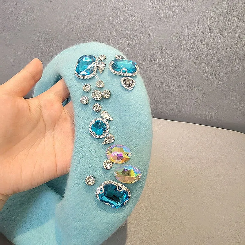 Stunning Rhinestone Wool Beret for Women - Bling French Style Winter Thermal Artist Hat