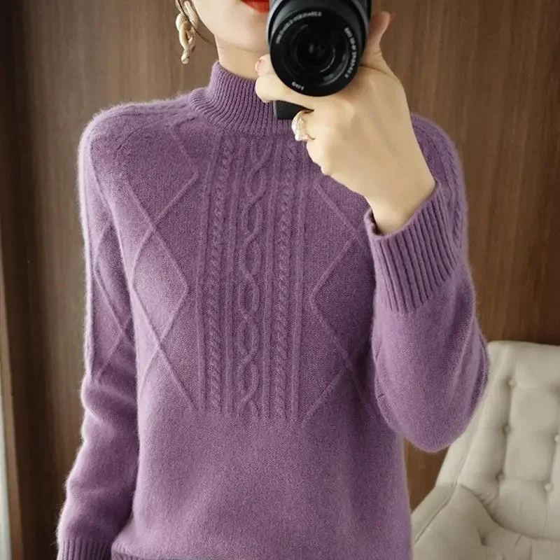 2023 Autumn Winter Thick Sweater Women Knitted Ribbed Pullover Sweater Long Sleeve Turtleneck Slim Jumper Soft Warm Pull Femme