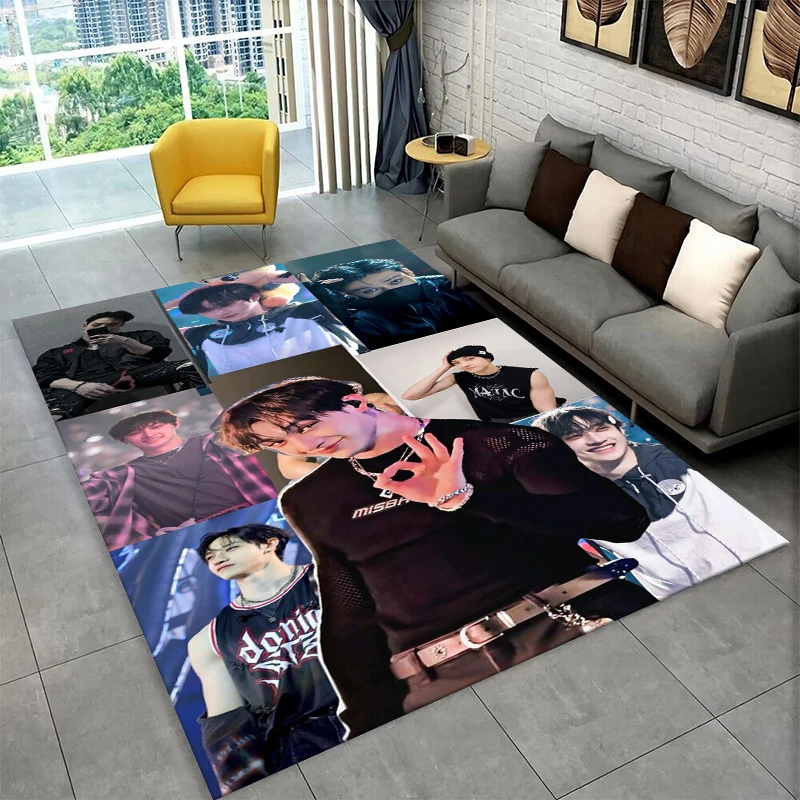 Kpop Bang Chan Stray Kids Musik-Teppich für Spielzimmer, Schlafzimmer, Wohnzimmer, Sofa, Heimdekoration, Kinderteppich, rutschfeste Bodenmatte