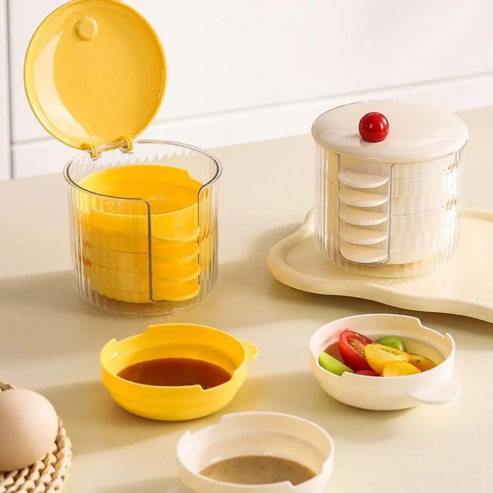 Food Sauce Dish Dustproof Mini Sauce Dish Set Creative Stackable Dipping Dish Set with Handle Plastic Spit Bone Dish Restaurant