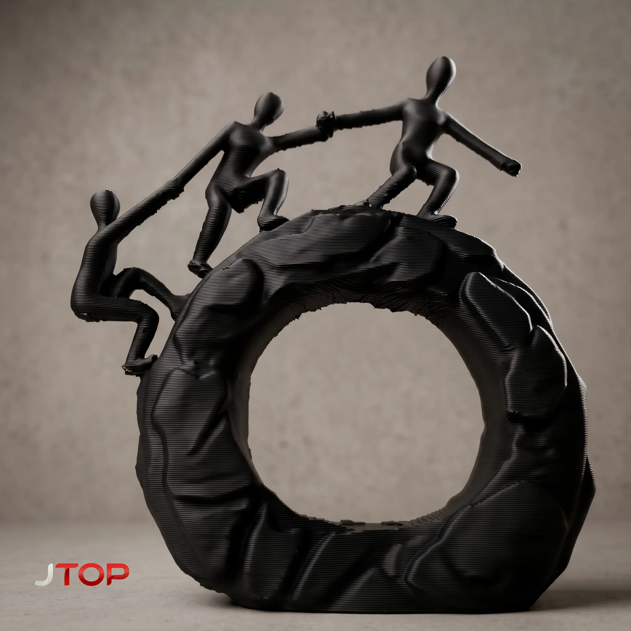 Teamwork Climbing Themed Desktop Sculpture, Three Figures Helping Each Other Climb Statue, Symbolizing Cooperation And Persevera