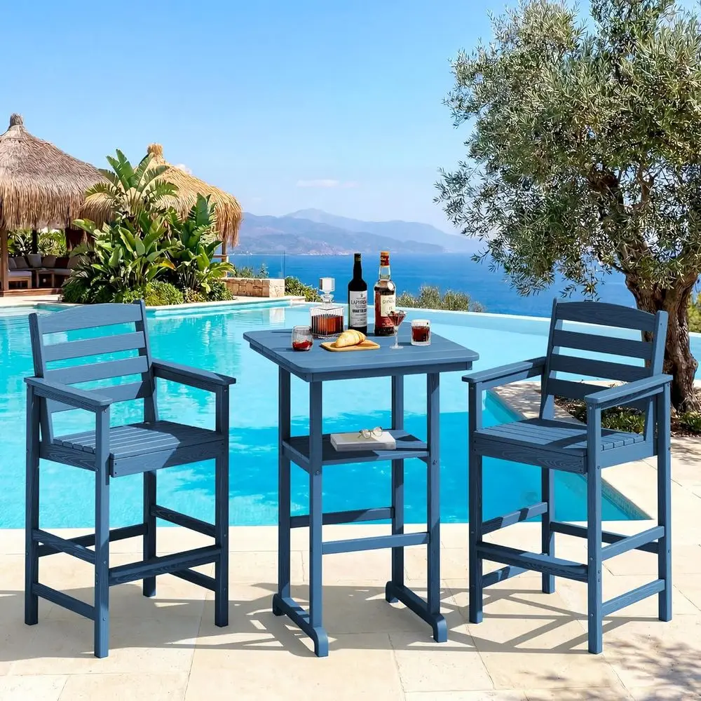 

Blue Outdoor Bar Height 3-Piece Set: 2 Oversized Chairs and Table