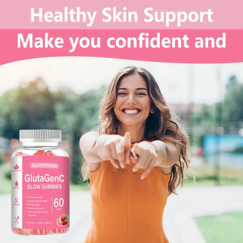 Glutathione Gummies Skin Glow Hair & Nail Support Anti-Aging Antioxidant Non-GMO Strawberry Flavor 60 Count