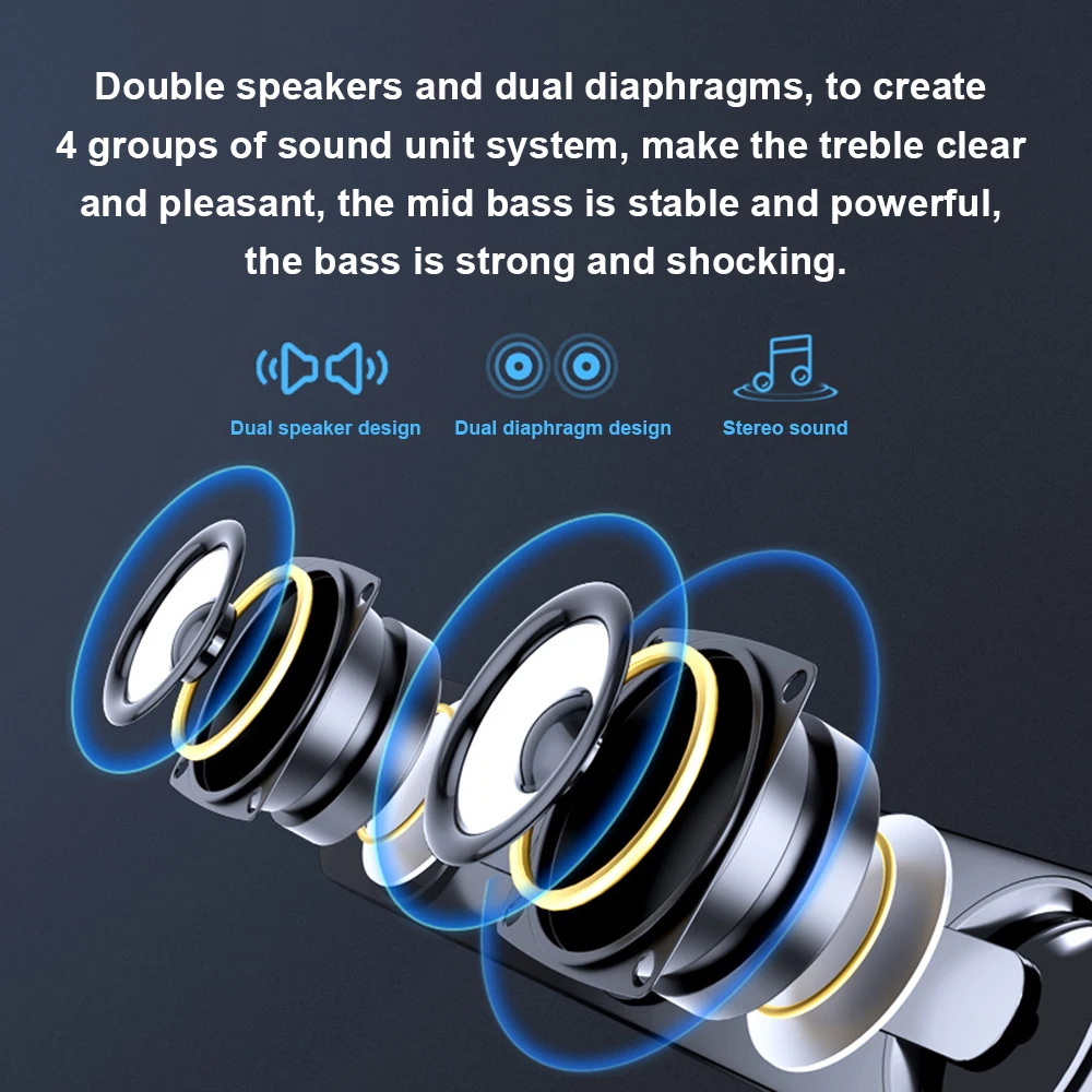 Poderoso USB Wired Computer Speaker, Bar Stereo, Subwoofer Bass, Surround Sound Box para PC, Laptop, Telefone, Tablet, MP3, V-111