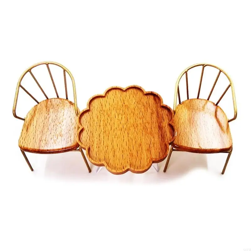   Wooden Furniture Table Chair Set Doll House Decoration Craft Project Scene Props