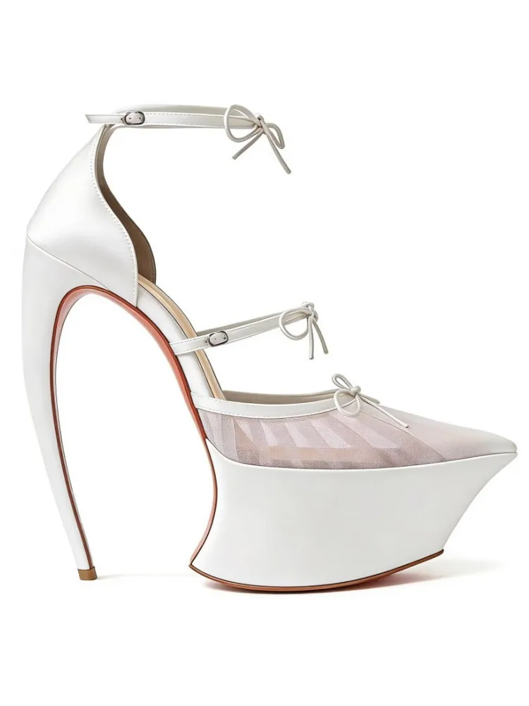 Spring/Summer New Pointed Stiletto High Heels Thick Bottom Ballet Sandals Bow Fashion Show Wedding Party Women's High Heels image 2