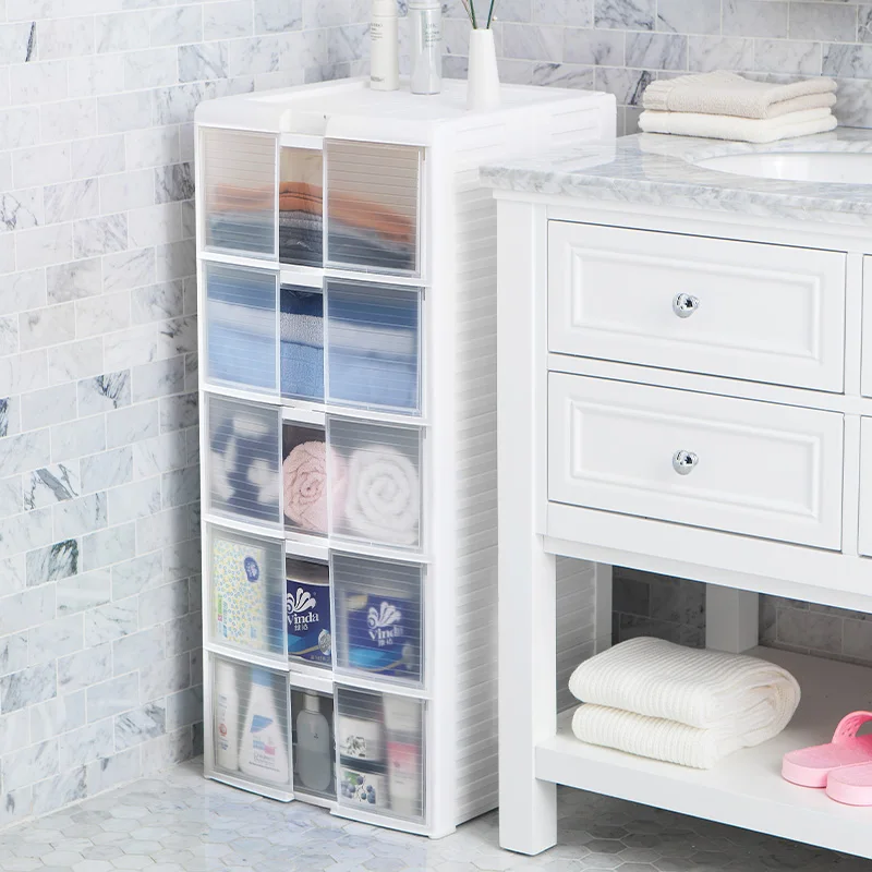 Eco-friendly plastic locker household bedroom bathroom 3 4 5-layer drawer cabinet sundries storage drawers with wheels