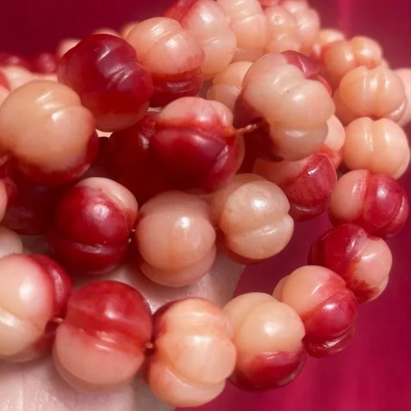 Tibetan-style cultural item made of blood-impregnated cow bone, carved melon beads, couple's 108-bead bracelet, ethnic style