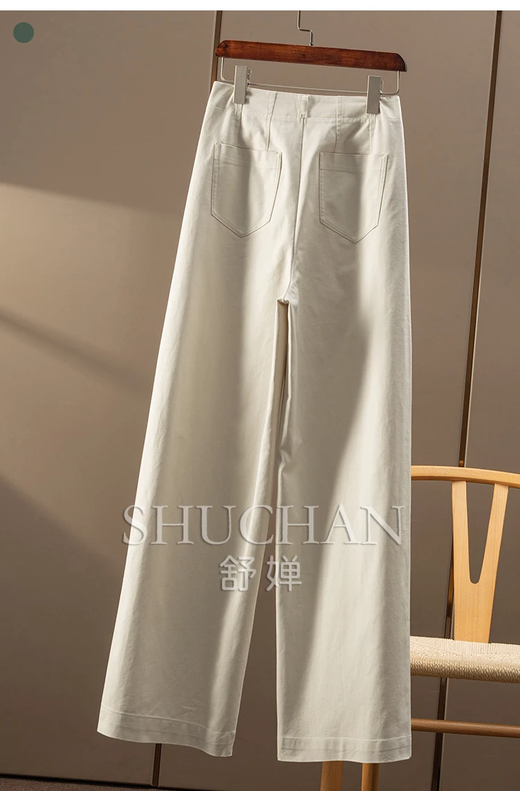 Early Autumn Designer Cotton High-waisted Straight Wide-leg Pants Women's 1W48 Korean Fashion