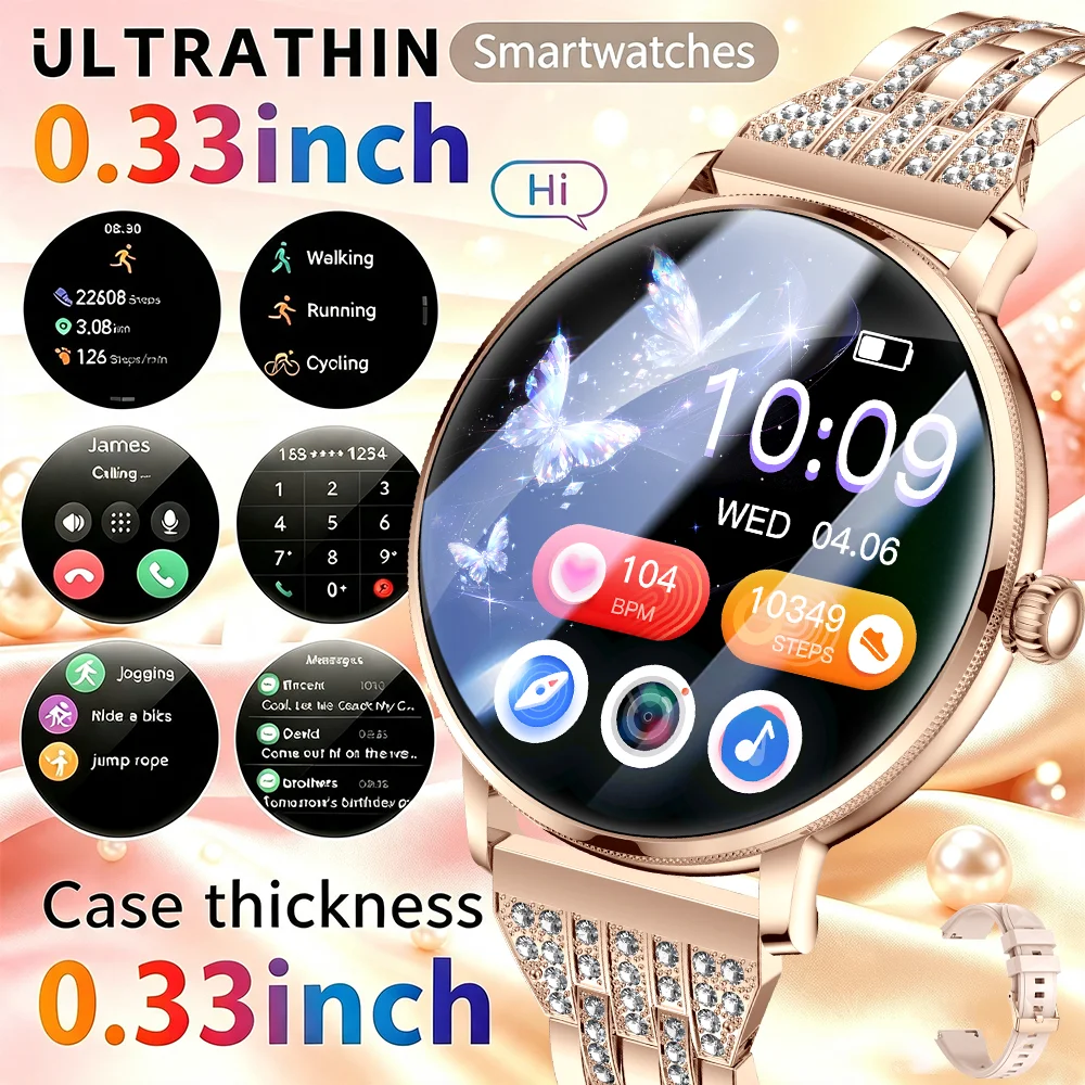 2026 New 1.19-inch AMOLED Smart Watch Ultra-thin Women Watch Heart Rate Health Bluetooth Call Waterproof Smartwatch