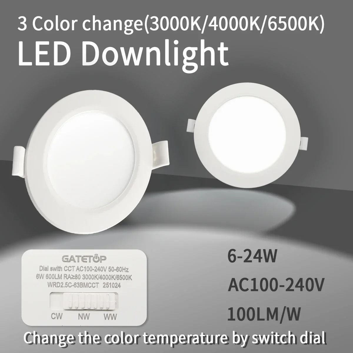 4pcs Dial Swich CCT LED Downlight 100-240V 3000K 4000K 6500K Ceiling Light 6W-24W Recessed Round Panel Light Indoor Lighting