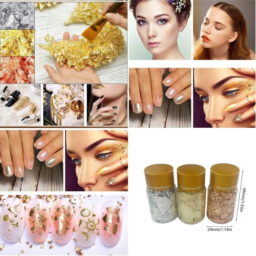 

652F 3 Bottles Gold Foil Flakes for Resin Metal Leaf Color Metallic Foil Flakes for Resin Art Painting and Crafts Art