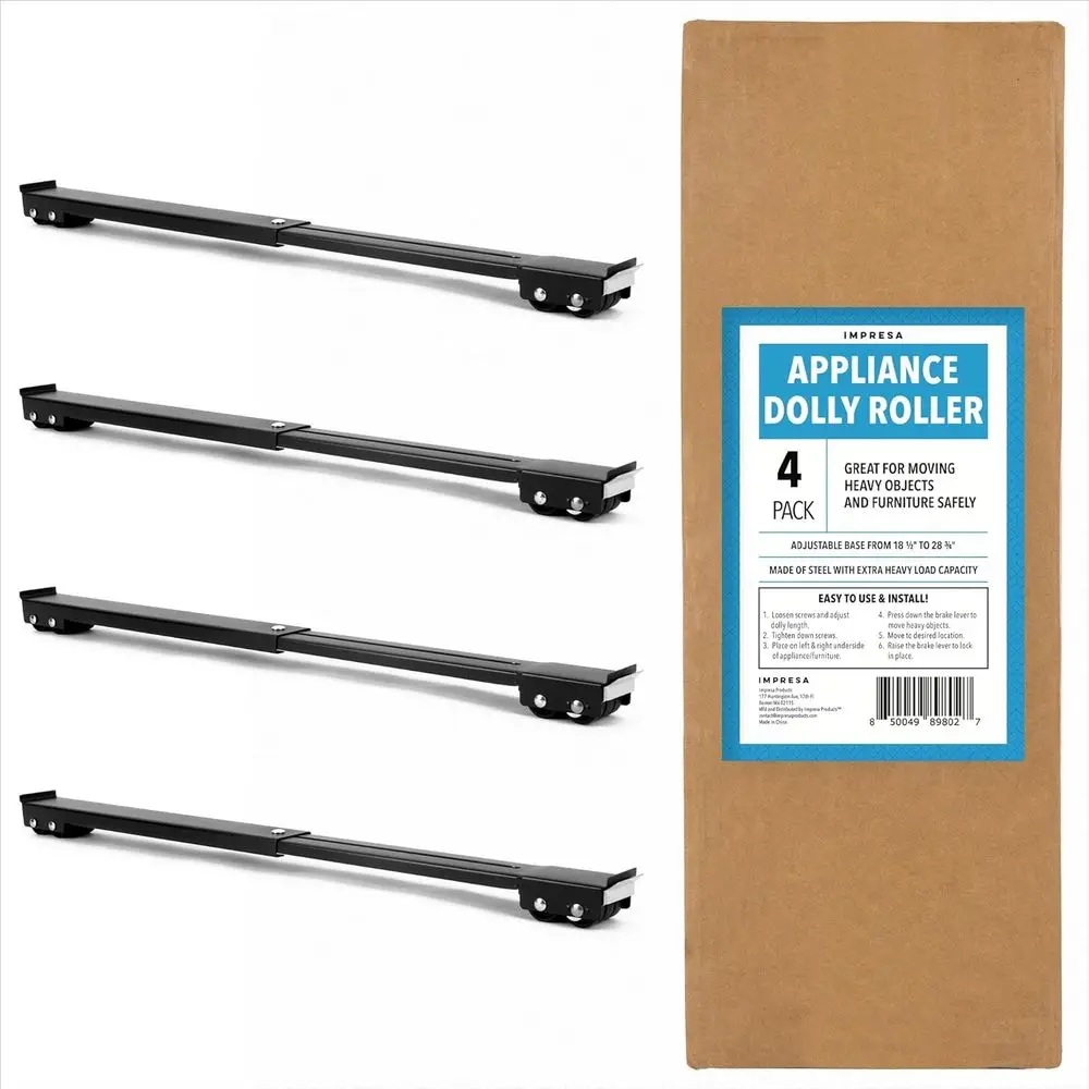 

Pack of 4 XL Appliance Dolly Roller - Alloy Steel Adjustable 18.5-28.75 in Washing Machine Slider with Brake - 770 lb Capacity H