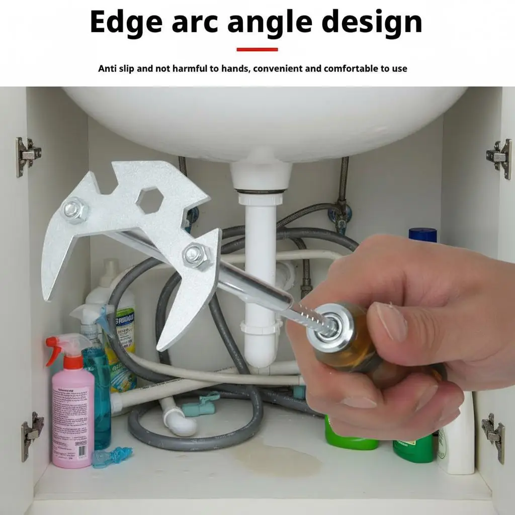 

Многофункциональный ключ для сливных труб с 7 сменными насадками, инструмент для установки сантехники, ключ для смесителей в ограниченном пространстве