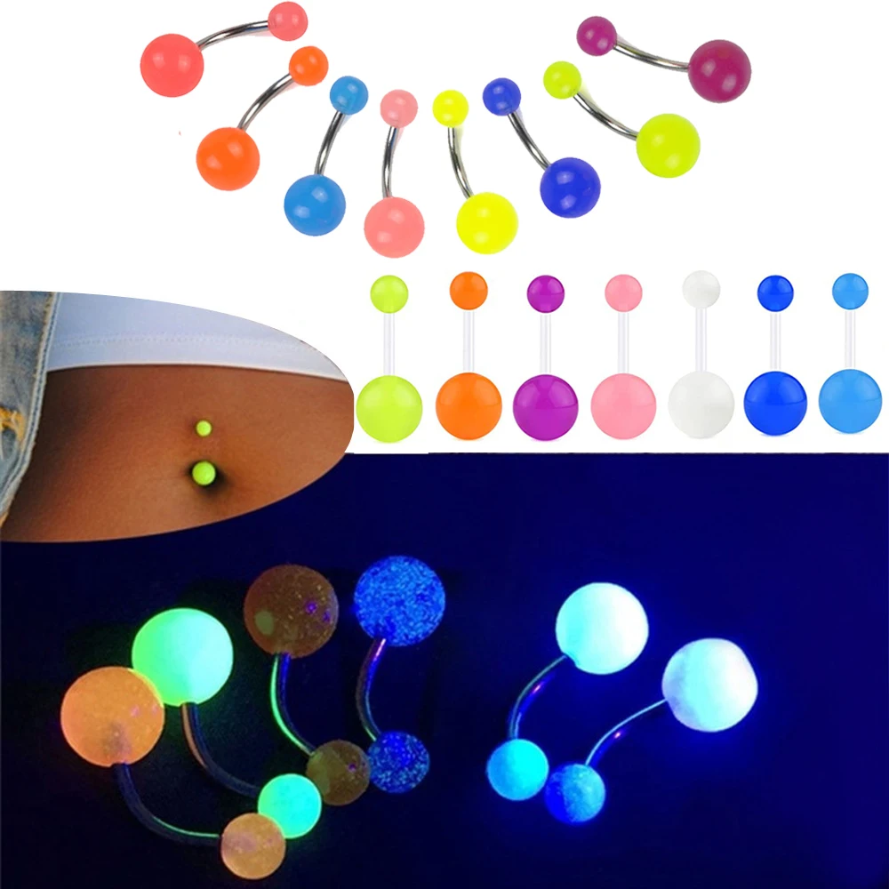 WKOUD 1pcs/lot Glow In The Dark Belly Ring Women\'s Fashion Navel Bars Rings Punk Body Piercing Ombligo Body Jewelry Color Choice