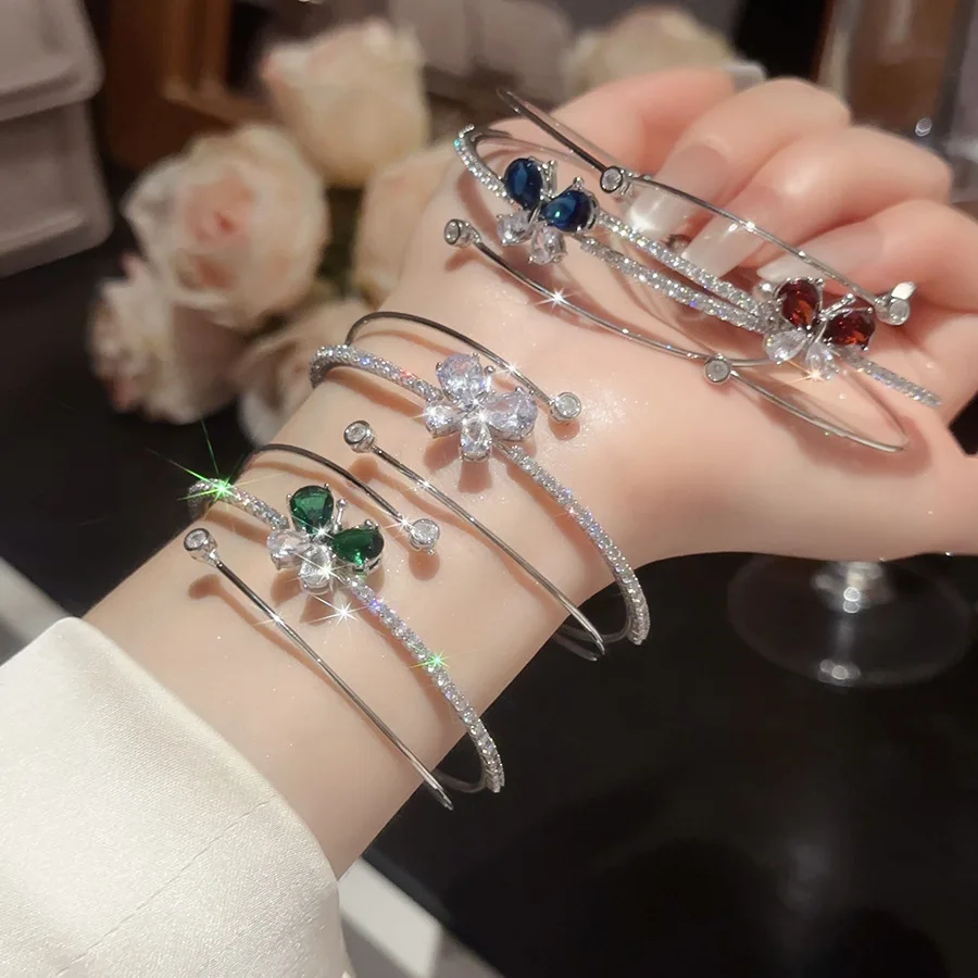 

3 Layers Fashion Butterfly Bracelets Women White Gold Plated Zircon Open Bangle Bracelet Female Wedding Jewelry Party Gift 1721