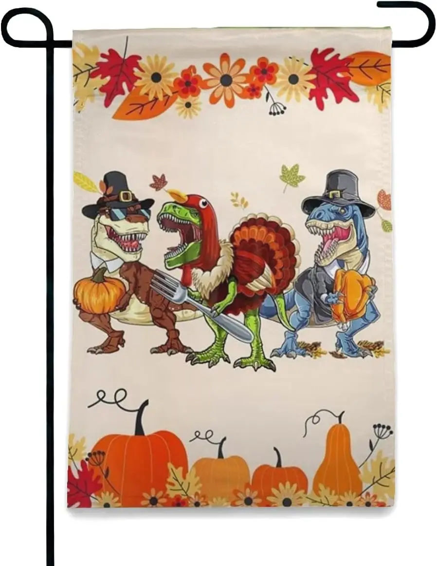 Dinosaur Thanksgiving Boys Turkey Saurus Witch T Rex Pilgrim Flag Thanksgiving Garden Flag Fall Yall Flag Dinosaur Thanksgiving