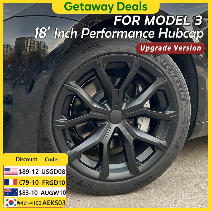 

4PCS Wheel Cap Performance for Tesla Model 3 18-Inch Replacement Hub Cap Automobile Hubcap Full Rim Cover Accessories 2018-2023