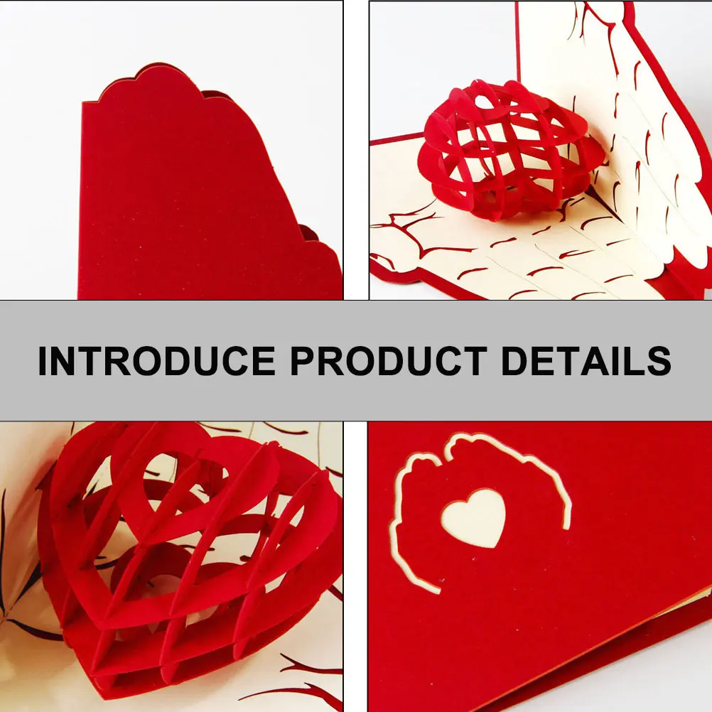 

3D Heart Greeting Card Valentines Day Wishes Delicate Design Creative Paper Cards Thanksgiving Invitations