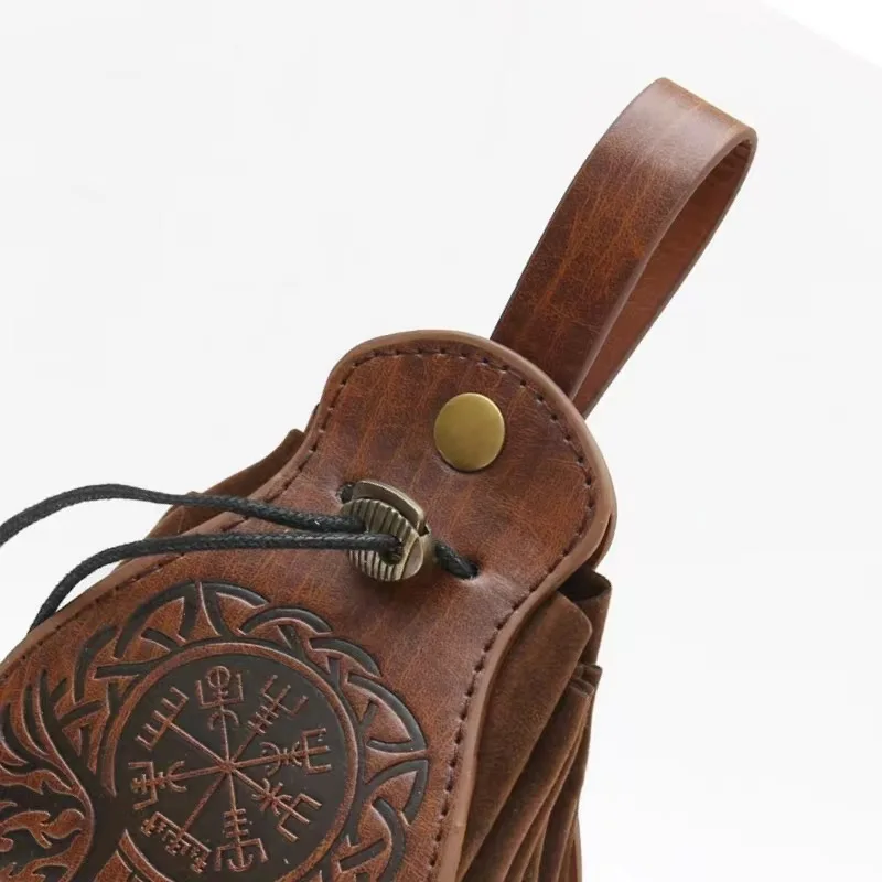Medieval Viking Style Vintage PU Leather Waist Bag Unisex  Portable Drawstring Coin Purse Cosplay Props view 5