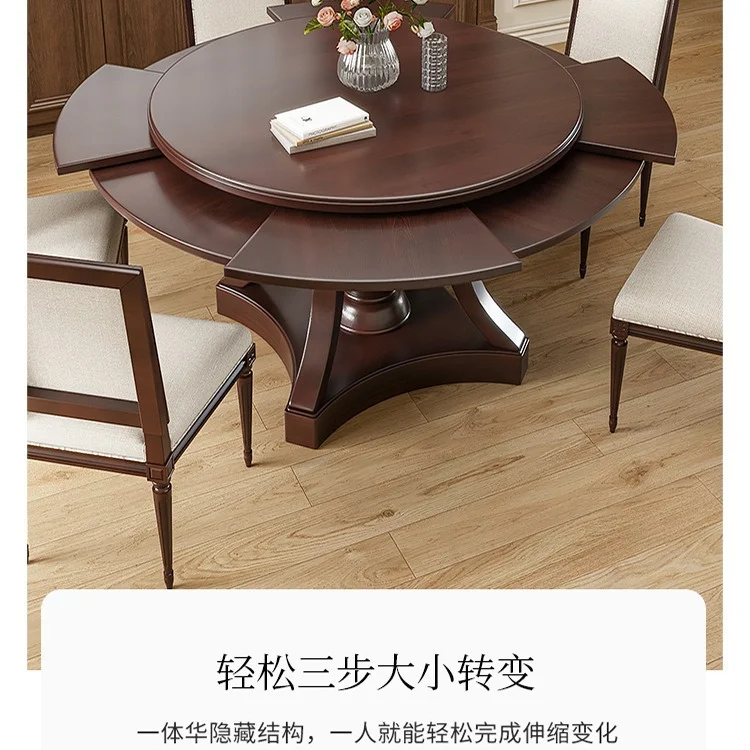 طاولة طعام قابلة للطي وقابلة للتمديد من الخشب الصلب على الطراز الأمريكي لعام 2026 مع كراسي طقم طعام منزلي - ريترو D مدمج بسيط #4