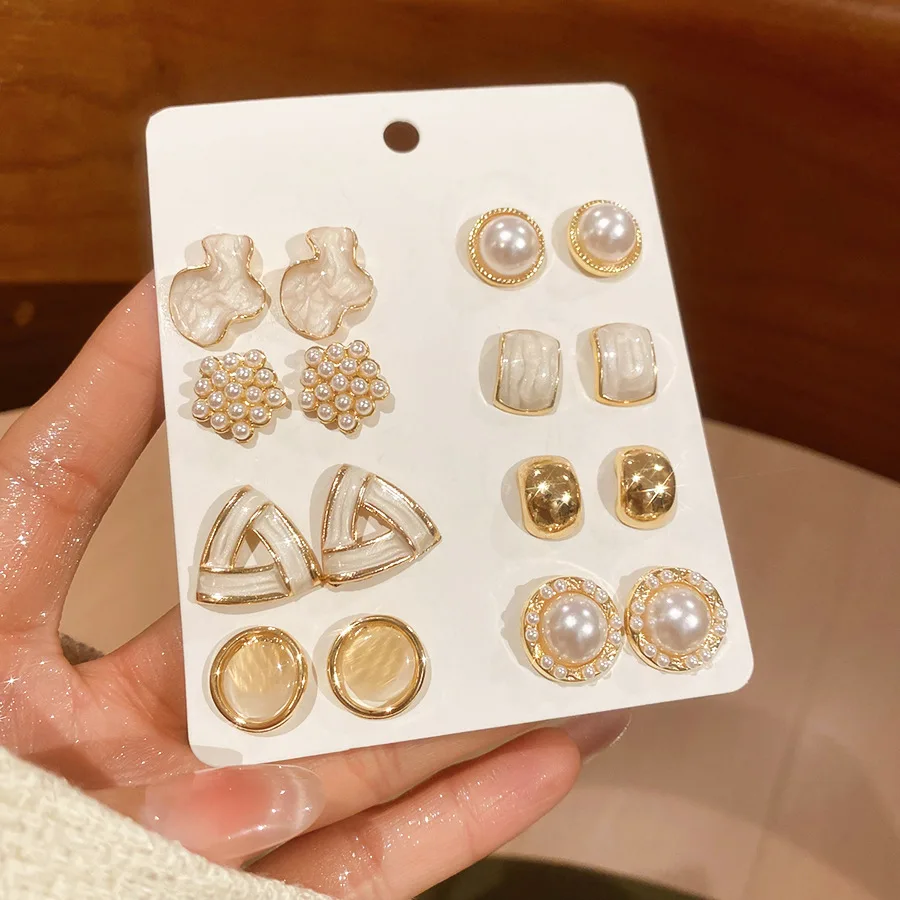 Women's 16 Pieces Imitation Pearl Stud Earrings Set, Elegant Gift