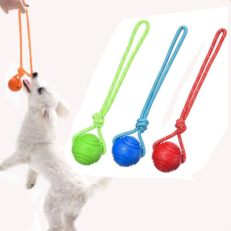 Dog Chew Ball on Rope for Dog Training Chewing and Interactive Tug Ball Toy for Small Medium Dog Tough Rope Toy NonToxic Durable