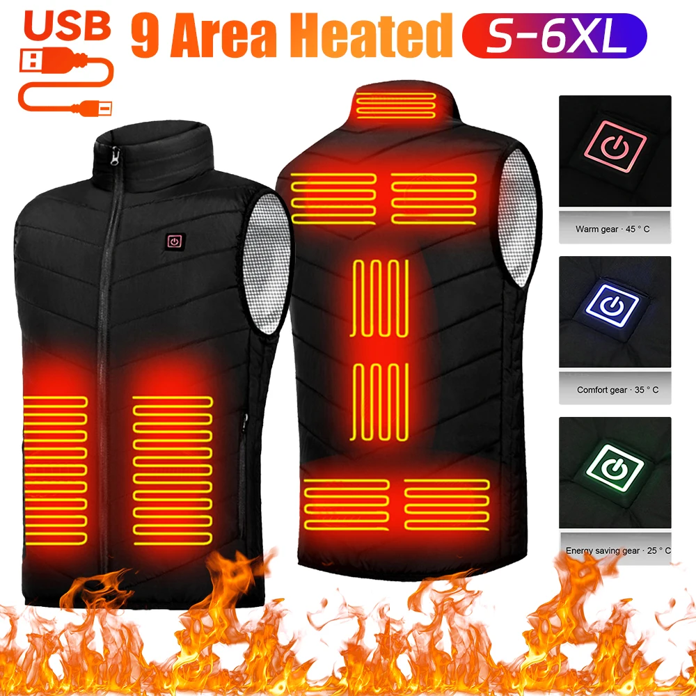 9 Heated Vest Zones Electric Heated Jackets Men Women Sportswear Heated Coat Graphene Heat Coat USB Heating Jacket For Camping