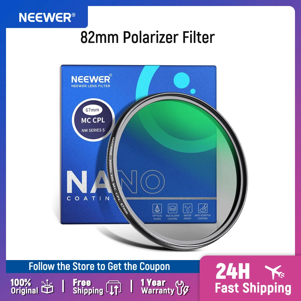 NEEWER 82mm Polarizer Filter, 24 Layer Multi Resistant Nano Coated MC CPL Circular Polarizing Filter with HD Optical Glass