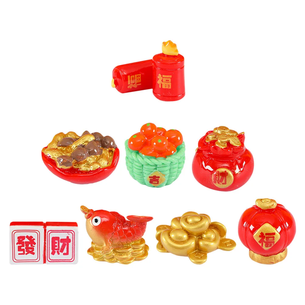 

8pcs Ornaments Mini Statues New Year Decor Resin Mini Figurines Gifts Creative Cartoon Desk Car Garden