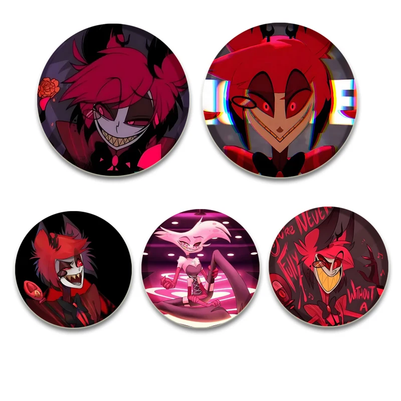 58mm Round Anime Hazbin Hotel‌ Enamel Pins Handmade Brooch Cartoon Cosplay Badge on Backpack Jewelry Accessories Collection Gift