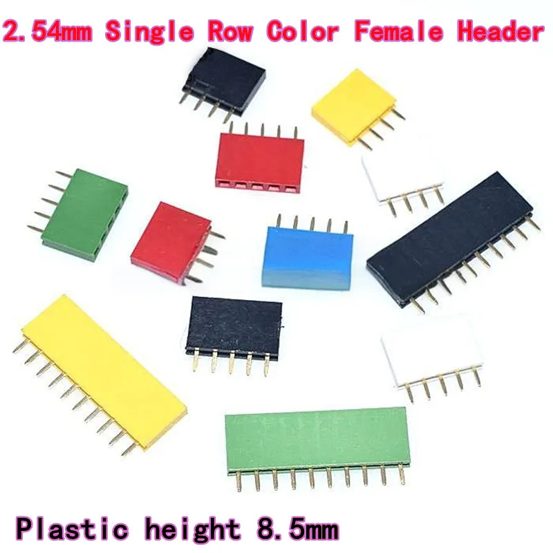 20/50PCS 2.54mm Pitch Single-row Color Female Header Red/Yellow/Blue/White/Black/Green 1×3/4/5/6/8/10/40P Plastic height 8.5mm