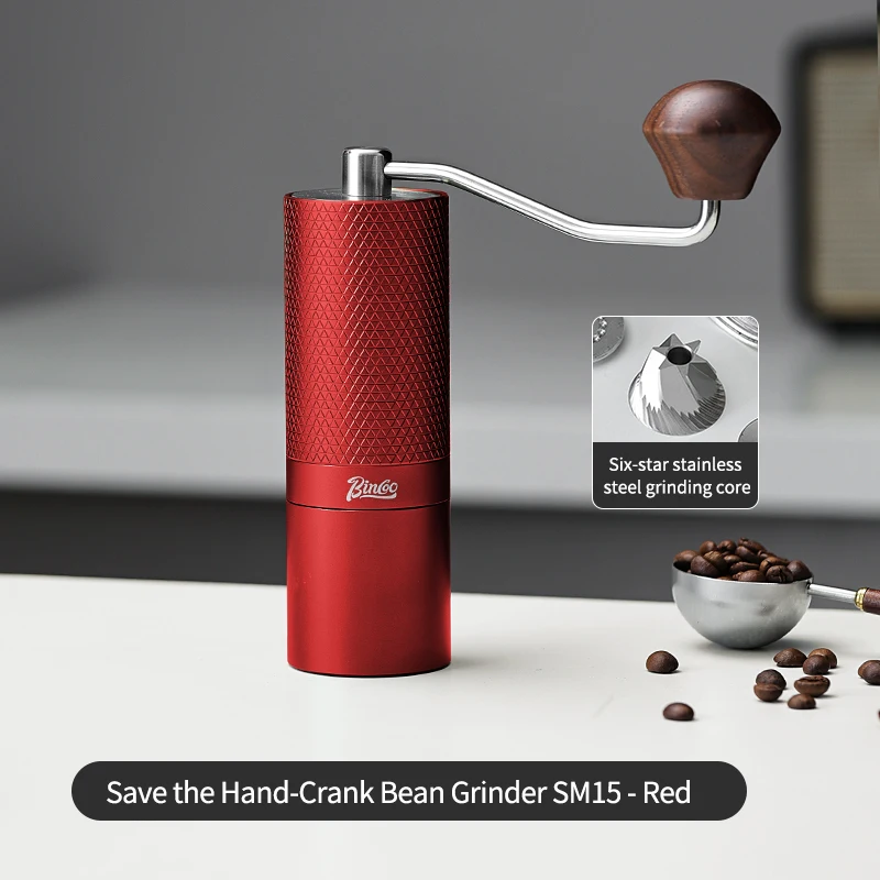 BINCOO SM15 Manual Coffee Grinder, Six-Star Stainless Steel Grinding Core Hand Coffee Bean Grinder, Adjustable Portable Burr Mil