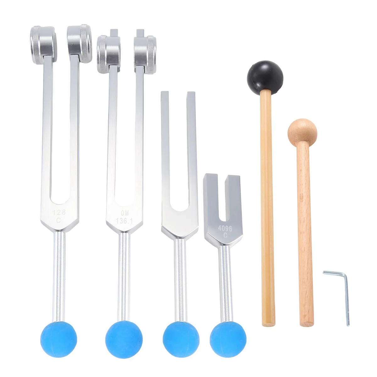 4Pcs Tuning Fork Set(128Hz, 136.1Hz, 528Hz, 4096Hz), for Healing Chakra,Sound Therapy,Reliever Stress,Silver