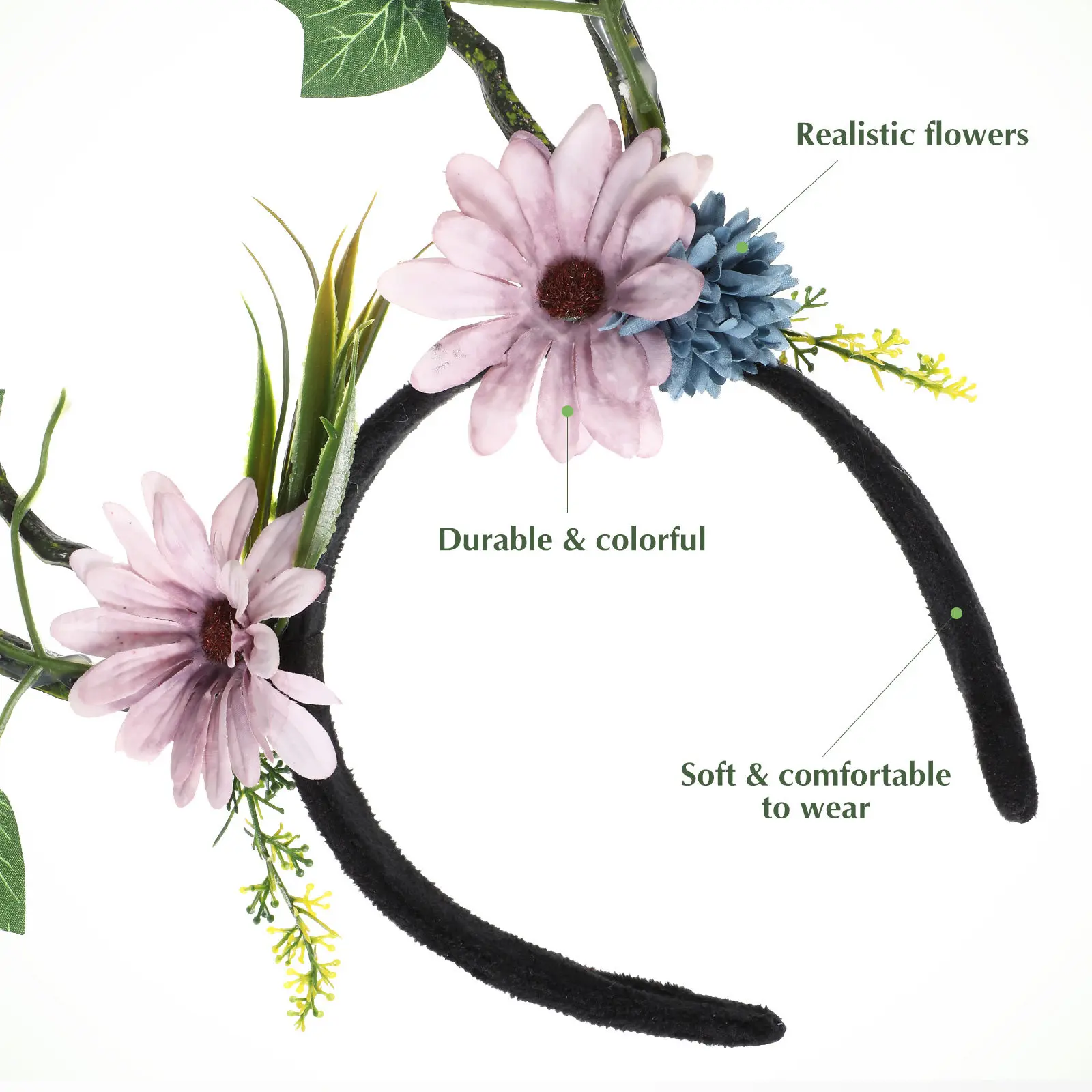 

Tree Branch Headband with Realistic Artificial Flowers Delicate Party Hair Ornament for Dance Anniversary Christmas Celebration