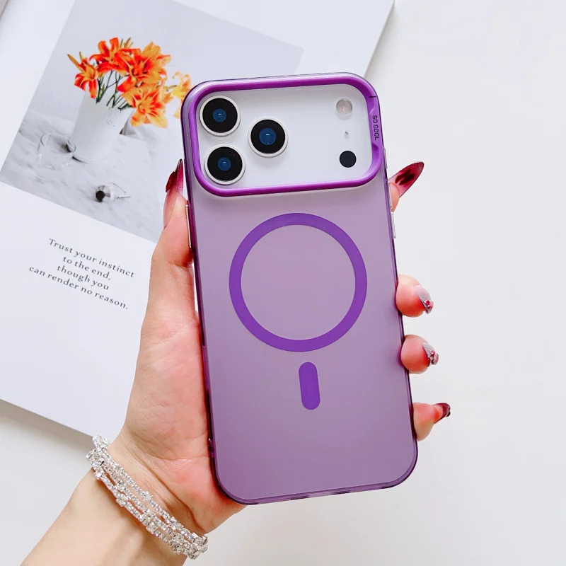 Suitable for Apple 17 Pro max color silver strong magnetic suction phone case Huawei anti drop all inclusive protective cover