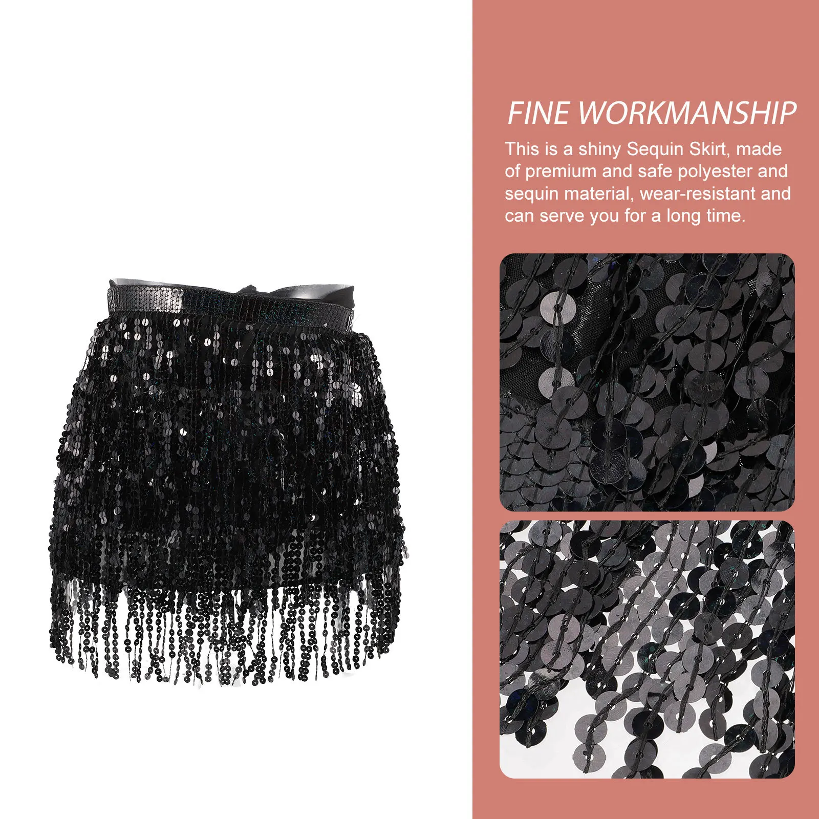 Encantadora falda de lentejuelas, cómoda y duradera, envolvente alrededor de la cintura, cobertura de cadera, falda con purpurina para escenario de fiesta de Cosplay