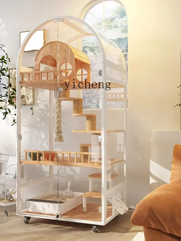 b19 Arched Cat Villa Short-Legged Cat Tempered Glass House Solid Wood High-Grade Cat Cage Cabinet