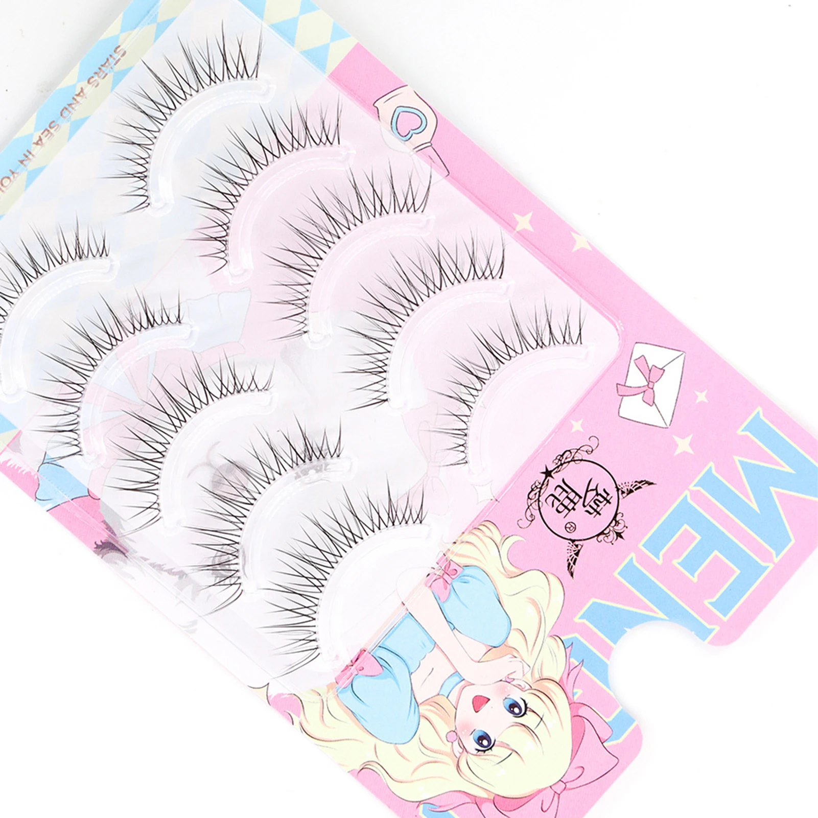 5 pares de cílios postiços finos de tira completa boneca olho natural asiático cílios postiços para trabalho aniversários festas e viagens namoro