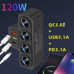 120W Car Cigarette Lighter Adapter 4-Socket USB Port 4 Way Cigarette Lighter USB Charger 12V/24V Car Charger Adapter Car