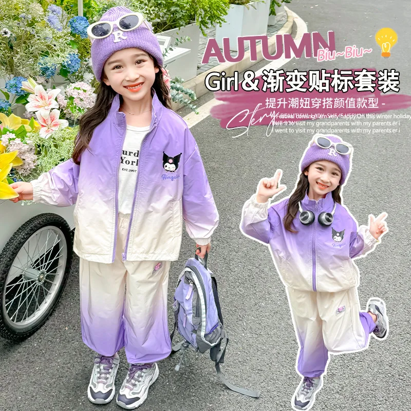 

Sanrio Kuromi Girls Jacket Pants Sweet Cute Cartoon Autumn Children Fashion Clothes Babys Long Sleeve T Shirt Pants Kids Gift