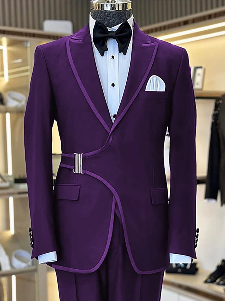 

Men's Elegant Formal Blazer Turndown Belt Pocket Long Sleeve Solid Color Business Attire For Man Evening Party Prom Suit Jackets