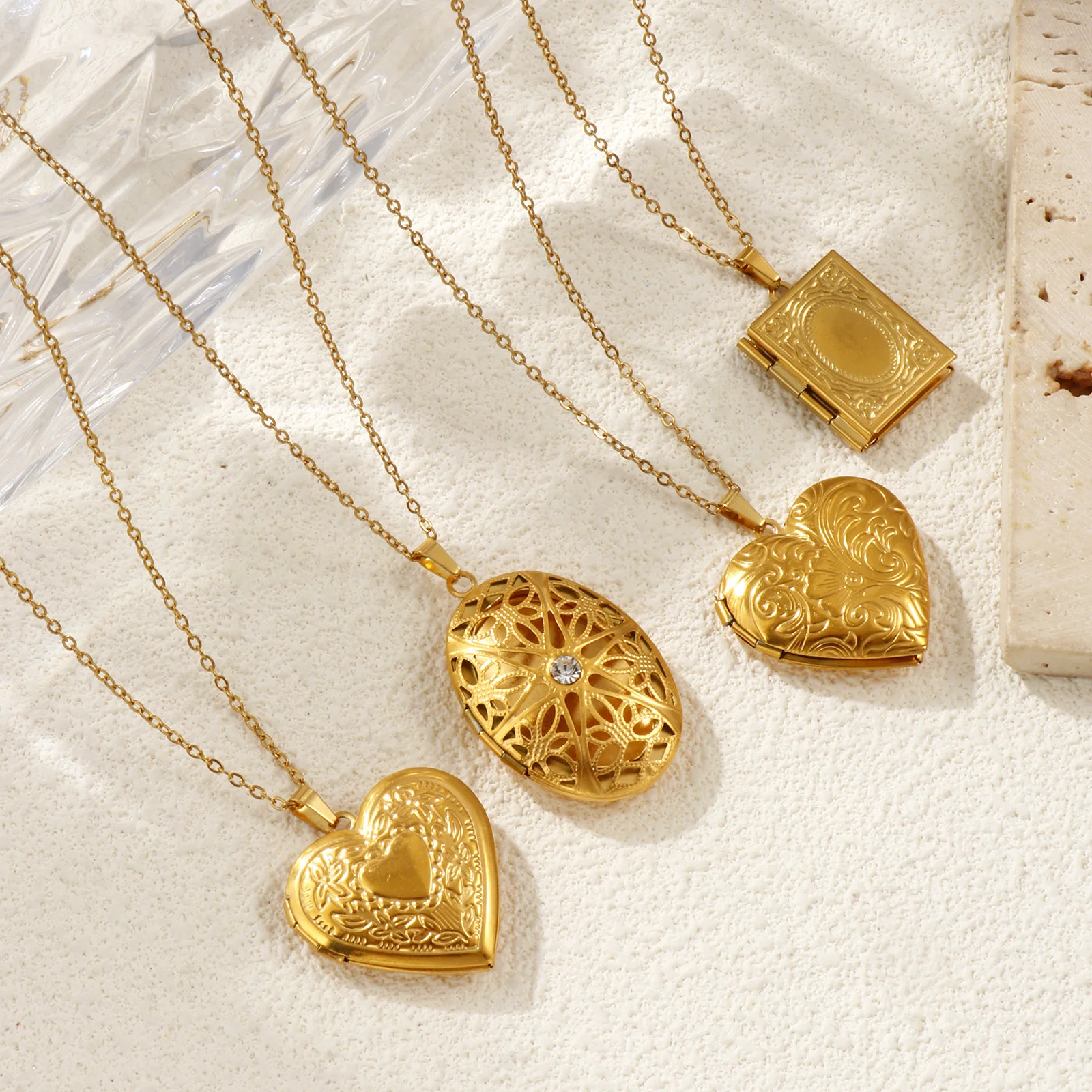 1pc Stainless Steel Necklace 18K Gold Plated Link Cable Chain Can Open Picture Photo Frame Locket Heart Pendant Necklace Jewelry
