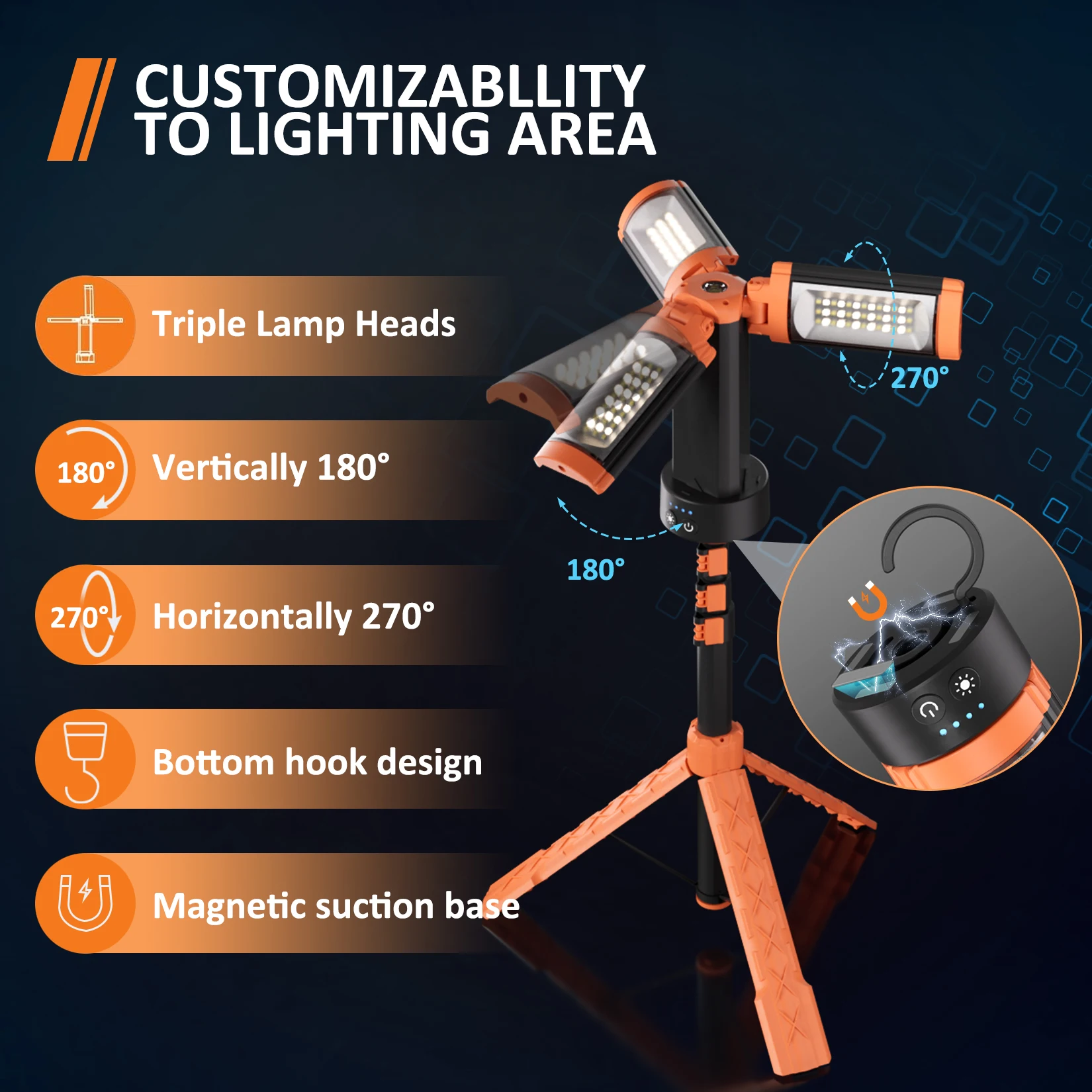 12000mAh LED Outdoors Work Light For Outdoor Campinglight with Stand Cordless Work Light with COB Dimmable Work Light Telescopic